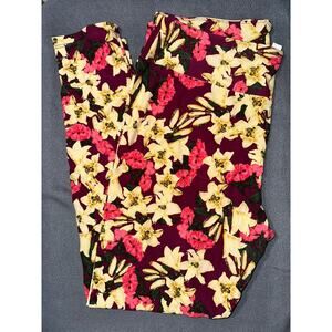 LuLaRoe Women's TC Leggings Burgundy/Pink Floral Print~B1